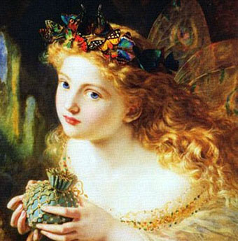 Sophie Gengembre Anderson 1823 - 1903

The Fairy Queen

Take the Fair Face of Woman,
	and Gently Suspending, 
With Butterflies, Flowers, 
	and Jewels Attending,
Thus Your Fairy is Made 
	of Most Beautiful Things.

Private collectie, Bridgeman Art Library
François Haffner 2006 wikimedia.org