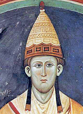 Paus Innocentius III 1161 - 1216
Fresco, klooster San Benedetto, 
Subiaco, Lazio, rond  1219
Soerfm  2011 commons.wikimedia