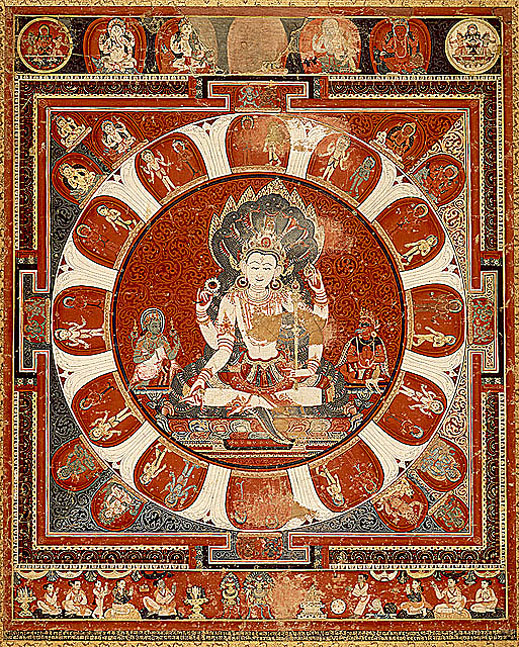 mandala van Vishnu<
Schilderij, Pata / Paubha, Nepal 1420
Minerale pigmenten op katoen, 72 x 59 cm
Nasli en Alice Heeramaneck Collectie
Redtigerxyz 2007 wikipedia.org