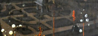 De centrale perkenmandala 
drukt met gecombineerde abstracte 
cirkel- en vierkantdelen en -vormen 
een stadium in de ontwikkeling van 
het Zelf uit.
‘Gerard Van de Rijps in zijn tuin’. 
Olie op doek, detail, laat 17e eeuw
Kalab 2013