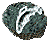 Tiny image, showing a gleaming salmon jumping to the left down in front of a dark background (or an opening shell or nut with a bright inside).