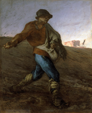 Jean-François Millet 1814 – 1875:
'Der Sämann' 1850.
Öl auf Leinwand 101 x 83 cm. 
Museum of Fine Arts Boston.
Dcoetzee 2012 commons.wikimedia