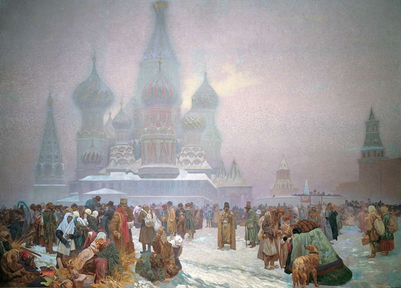Alfons Mucha 1860 - 1939, 'Slav Epic' 1910 - 1928:
17 'The Abolition of Serfdom in Russia' - 
'Work in Freedom is the Founda-tion of a State' 1914.
Egg tempera and oil on canvas, 610 x 810 cm, unsigned.
National Gallery Prague, Lad.Raj 2013 commons.wikimedia