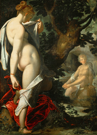 Bartholomeus Spranger  1546 – 1611
Hermaphroditus en Salmacis 1580 - 1582 
Olie op doek, 110 × 81 cm 
Kunsthistorisches Museum Wien
Austriacus 2012 wikimedia.org