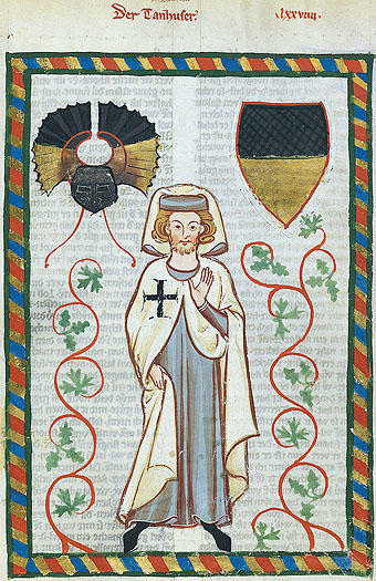 'Der Tannhäuser'
Codex Manesse, 1305 - 1315
UB Heidelberg, Cod. Pal. germ. 848, fol. 264r
AndreasPraefcke 2012 wikipedia.org 'Der Tannhäuser'
Codex Manesse, 1305 - 1315
UB Heidelberg, Cod. Pal. germ. 848, fol. 264r
AndreasPraefcke 2012 wikipedia.org