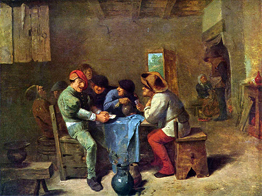 Adriaen Brouwer 1606 - 1638
‘Kaartende boeren in kroeg,’ ca. 1635
Olie op doek, 33 × 43 cm
Alte Pinakothek, München
Eloquence 2005 commons.wikimedia Adriaen Brouwer 1606 - 1638
‘Kaartende boeren in kroeg,’ ca. 1635
Olie op doek, 33 × 43 cm
Alte Pinakothek, München
Eloquence 2005 commons.wikimedia
