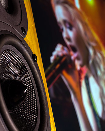Emily Osment in concert, mei 2010
Flatscreen naast luidspreker. 
Een elektronische versterker - amplifier - 
versterkt een zwak elektrisch signaal, zoals 
van een antenne of microfoon, zonder het te 
vervormen. Colin 2012 wikimedia.commons