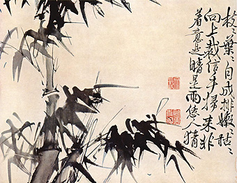Xu Wei 1521 - 1593
Bamboe ca. 1570
Detail op handschriftenrol, Ming-school
Chinese inkt op papier, 33 cm hoog
Freer Art Gallery of Art, Washington
York Project, Directmedia
Bot 2005 commons.wikimedia
