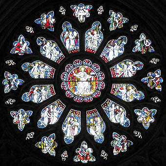 ‘Roosvenster’, De tronende Christus,
Westkant in ‘The Cathedral Church of the Holy and Undivided Trinity’
Bristol Kathedraal, 12e - 16e eeuw
Arpingstone 2005 commons.wikimedia