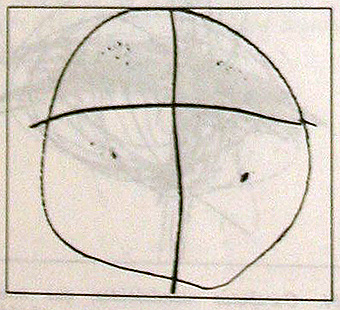 ‘Kruis en ronde mandala. Dubbele diagrammenstructuur. 37 maanden.’  
Rhoda Kellog, Analyse van voorschoolse artistieke expressie, pg 80 M8
‘Cruz y mandala oval, structura de dos deagramas, 37 meses.’
Rhoda Kellogg, Analisis de la expresion plastica del prescolar. 
Biblioteca de psicología y educatión, Madrid 1979