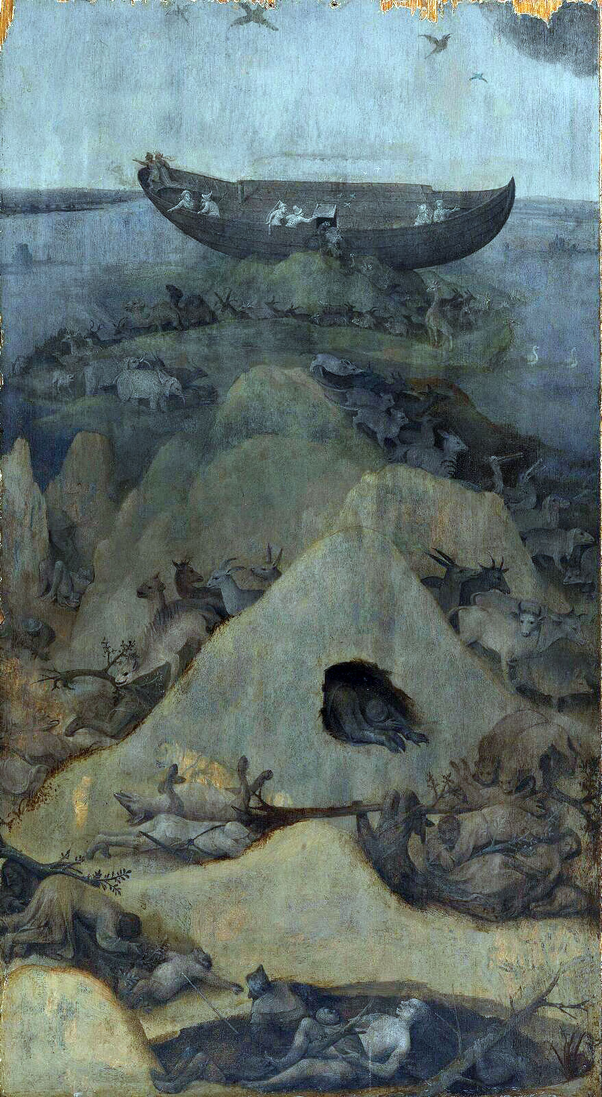 Hieronymus Bosch 1450 - 1516
‘Zondvloed’ ca.1515. Fragment van drieluik, 
binnenkant rechter vleugel 
Dominikmatus 2011 commons.wikimedia