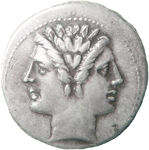 Munt met Januskop
ca. 220 n. Chr.
Die Buche 2007 commons.wikimedia