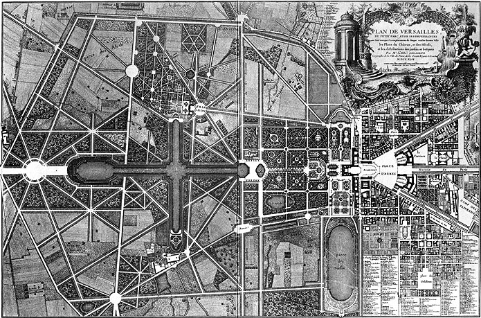 Mr l'abbé Delagrive 1689 - 1757
Algemeen symmetrisch plan van het kasteel en 
het park van Versailles 1746 
Greenhorn 2007 commons.wikimedia