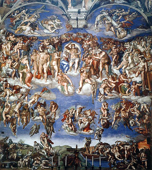 Michelangelo Buonarroti 1475 - 1564
‘Het laatste oordeel’, 1541
Fresco, 13,7 × 12 m, Sixtijnse Kapel, Vaticaanstad
Arnaud 25 2007 commons.wikimedia Michelangelo Buonarroti 1475 - 1564
‘Het laatste oordeel’, 1541
Fresco, 13,7 × 12 m, Sixtijnse Kapel, Vaticaanstad
Arnaud 25 2007 commons.wikimedia