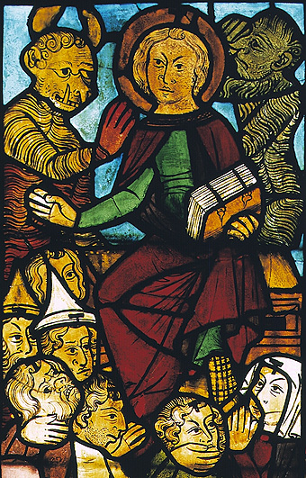 Duivelse triniteit, 1367.
Van links naar rechts: Satan,
lerende valse profeet en
dier boven hun gelovigen
die hun voeten kussen.
Gebrandschilderd glas in lood,
St. Marien Kirche, Frankfurt.
Daag 2008 commons.wikimedia Duivelse triniteit, 1367.
Van links naar rechts: Satan,
lerende valse profeet en
dier boven hun gelovigen
die hun voeten kussen.
Gebrandschilderd glas in lood,
St. Marien Kirche, Frankfurt.
Daag 2008 commons.wikimedia
