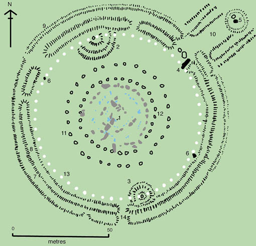 Stonehenge 2.000 v. Chr., plattegrond 2004
Volgens Cleal et al. incl. kuilen. 
Kdhenrik 2005 wikipedia.org