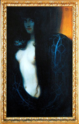 Franz von Stuck 1863 - 1928,
De zonde 1893,
Olie op doek, 95 × 60 cm,
Neue Pinakothek, München,
Waterborough 2008 commons.wikimedia Franz von Stuck 1863 - 1928,
De zonde 1893,
Olie op doek, 95 × 60 cm,
Neue Pinakothek, München,
Waterborough 2008 commons.wikimedia