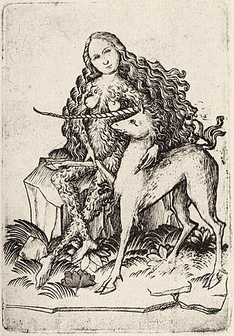 Meister E. S., 1420 - 1468
‘Tier-Dame’, Das kleine Kartenspiel, ca. 1465
‘Dieren Dame’, De kleine kaartspel
Staatliche Graphische Sammlung, München 
Cherubino 2005 commons.wikimedia