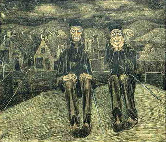 Jan Toorop 1858 - 1928.
Les Calvinistes de Katwijck, 1891.
Potlood en krijt, wit gehoogd, op karton.
Aankoop 1964, bruikleen sinds 1923,
Centraal museum Utrecht.
Kalab 2008 centraalmuseum.nl