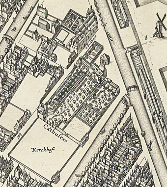 Karthuizerklooster. Heden Huiszitten-Weduwenhof. 
Balthasar F. van Berckenrode 1591 - 1645. 
Plattegrond van Amsterdam 1625, detail. 
Rijksmuseum Amsterdam sinds 1892. 
Rijksprentenkabinet, commons.wikimedia