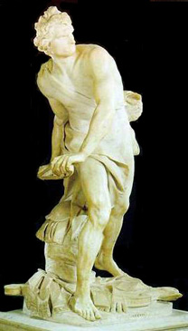 David, sculptuur, Bernini 1624, 
Galleria Borghese, Rome, galleriaborghese.it