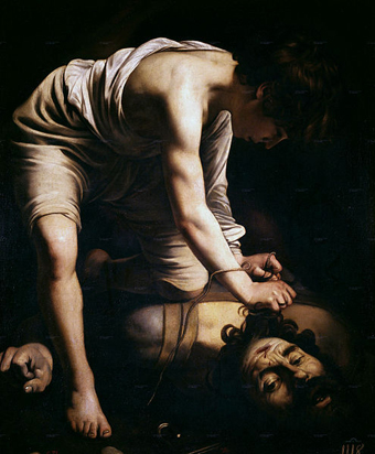 Caravaggio 1573 – 1610 
David en Goliath 1600, 
olie op doek, 
Museo Nacional del Prado, 
Madrid, commons.wikimedia