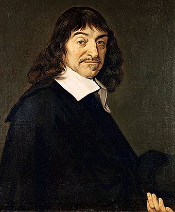 Na Frans Hals, 2<sup>e</sup> helft 17<sup>e</sup> eeuw,
'René Descartes' 1596 - 1650.
‘Cogito ergo sum’. Ik denk, dus ik ben.
Olie op doek, 78 × 69 cm. Louvre, Parijs.
Descartes wordt beschouwd als grondlegger
van de moderne filosofie. 1628 - 1649  
werkte hij in Nederland. 
A. Hatala 1997 commons.wikimedia
