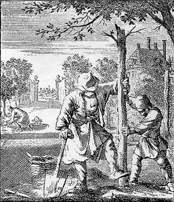 Jan Luyken 1649 - 1712
De Hovenier. 
De rechte Gaarde, Is niet op aarde. 
commons.wikimedia.org