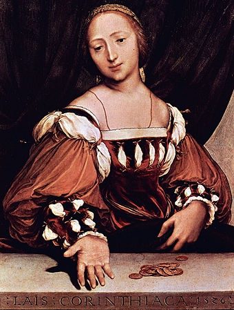 Hans Holbein de Jonge 1498 - 1543:
'Lais Corinthiaca' 1526.
Luxueze voorbeeld courtisane van het oude
Griekenland en allegorie op 'liefde voor geld'.
Magdala Offenburg stond ook model voor
de Darmstadt Madonna en Venus en Amor.
Tempera op lindehout, 35 × 27 cm.
Basel, Yorck Project, Directmedia.
Eloquence 2005 commons.wikimedia Hans Holbein de Jonge 1498 - 1543:
'Lais Corinthiaca' 1526.
Luxueze voorbeeld courtisane van het oude
Griekenland en allegorie op 'liefde voor geld'.
Magdala Offenburg stond ook model voor
de Darmstadt Madonna en Venus en Amor.
Tempera op lindehout, 35 × 27 cm.
Basel, Yorck Project, Directmedia.
Eloquence 2005 commons.wikimedia