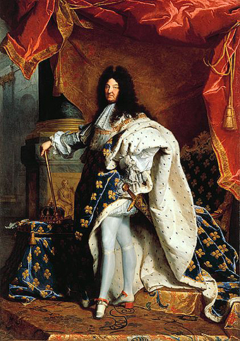 Hyacinthe Rigaud 1659 – 1743
Lodewijk XIV, 1701	
Olie op doek, 277 × 194 cm, Louvre, Parijs
„ L'état, c'est Moi. ” ‘De staat, dat ben ik.’
„ Le Roi-Soleil ”, ‘de Zonnekoning’, heerste 
van zijn vierde levensjaar tot aan zijn dood, 1638 - 1715.
wartburg.edu, commons.wikimedia