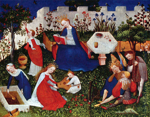 Meister des Frankfurter Paradiesgärtleins, Oberrheinische Schule
Maria met heiligen in het Paradijshofje, omstreeks 1410
‘Hortus Conclusus’, besloten tuin
Städel, Frankfurt am Main, Yorck Project, Directmedia
Bot Eloquence 2005 commons.wikimedia Meister des Frankfurter Paradiesgärtleins, Oberrheinische Schule
Maria met heiligen in het Paradijshofje, omstreeks 1410
‘Hortus Conclusus’, besloten tuin
Städel, Frankfurt am Main, Yorck Project, Directmedia
Bot Eloquence 2005 commons.wikimedia