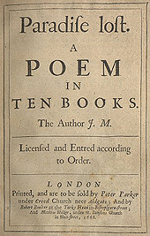John Milton 1608 - 1674
‘Paradise Lost’ 1668
‘VerlorenParadijs ’ titelpagina 1e editie
Leeds U. Lib., London, Jonund 2013 
commons.wikimedia