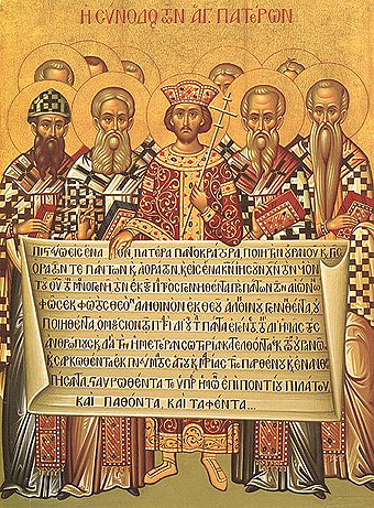 Ikoon het Eerste Concilie van Nicea voorstellend
Bron onbekend, wikipedia.org