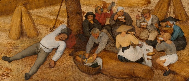 Pieter Brueghel de Oude 1530 – 1569: 
'De graanoogst' uit de cyclus van 'De jaargetijden’, 1565. 
Detail. Olie op paneel, 119 × 162 cm. 
Metropolitan Museum of Arts, New York. 
Szilas 2010 commons.wikimedia
