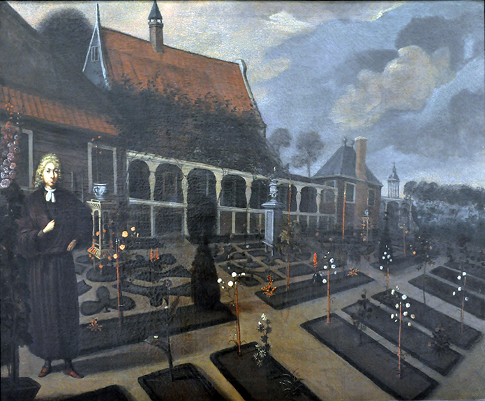 Gerard van de Rijp in zijn hoftuin
Anoniem, Noord-Hollandse School, laat 17e eeuw, Olie op doek, 81 x 98 cm. 
Kalab 2013