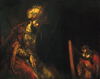 Saul en David, 1650 - 1670.
Rembrandt en werkplaats 1606 – 1669.
Olie op doek, 130 x 164 cm.
Mauritshuis Den Haag.
geheugenvannederland.nl,
wikimedia.org Saul en David, 1650 - 1670.
Rembrandt en werkplaats 1606 – 1669.
Olie op doek, 130 x 164 cm.
Mauritshuis Den Haag.
geheugenvannederland.nl,
wikimedia.org