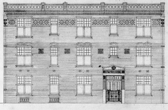 Aanzicht voorgevel, 
Bouwtekening architect A. Salm, 1912 t/m 1913,
Stadsarchief Amsterdam