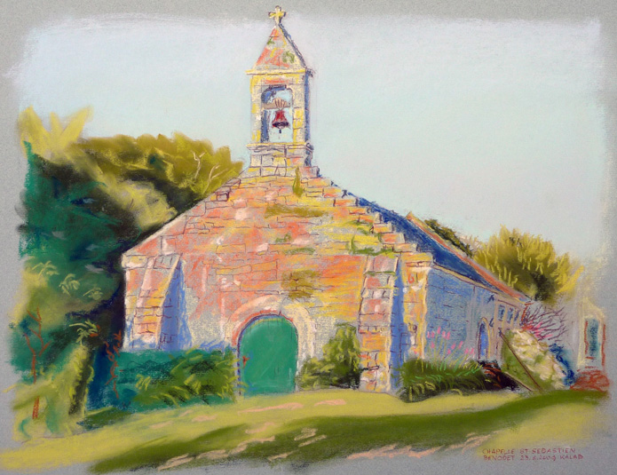 „Chapelle Saint-Sébastien”, 15. und 16. Jahrhundert
„Kapelle Hl. Sebastian”, Fouesnant, Cornouaille, Finistère, Bretagne, Frankreich
23. Juni 2009, Pastell auf Pastellpapier