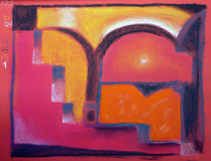 „Feuerofen”, Unziale „f”
Rue Surcouf, Benodet, Bretagne, Frankreich 
12. Juli 2006, Pastell auf Pastellpapier